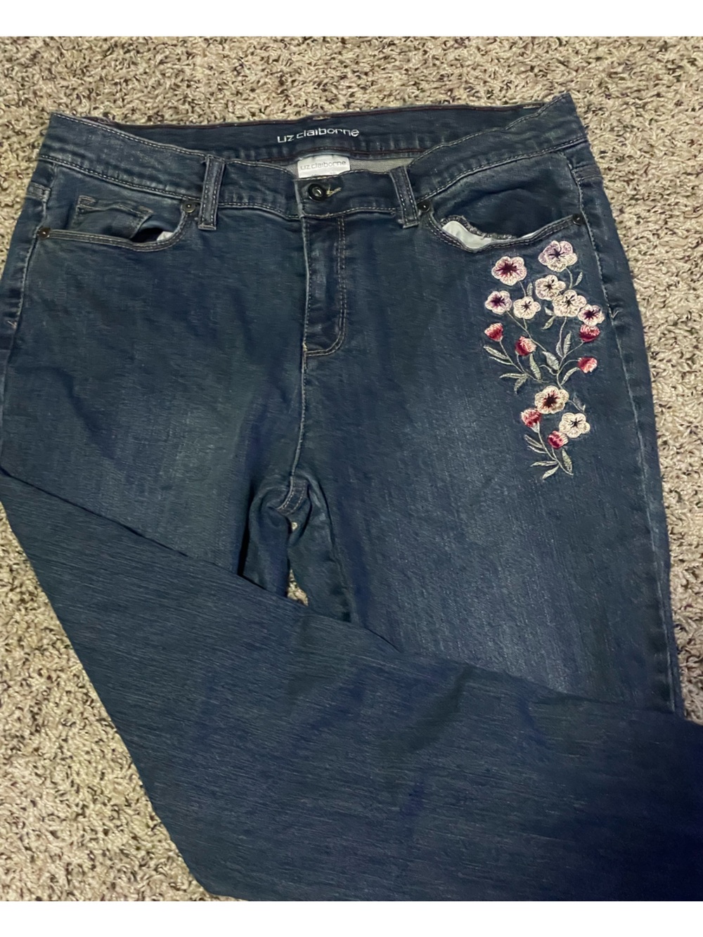 Liz claiborne flower embroidered jeans